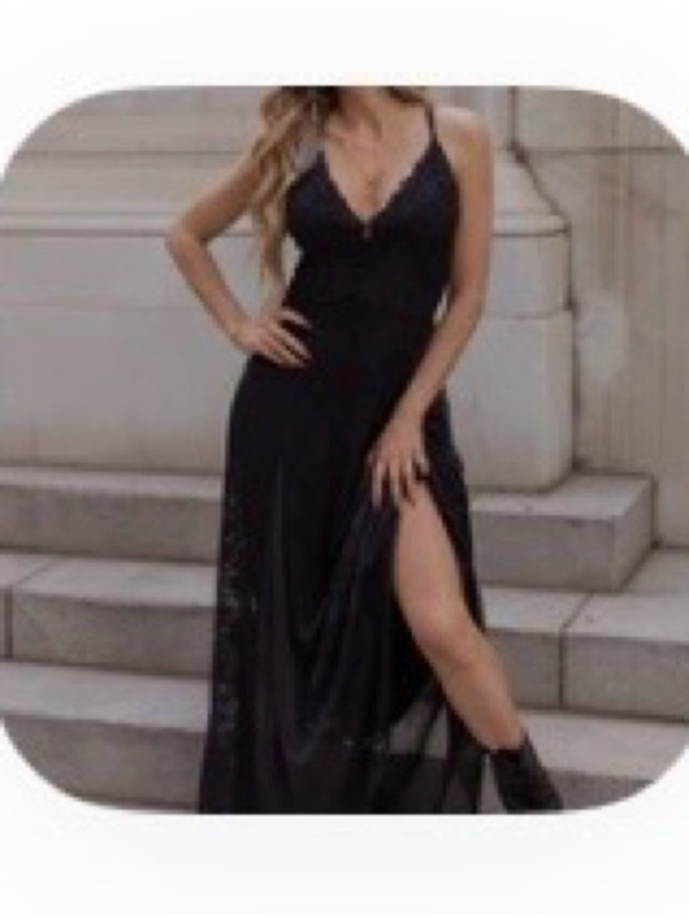 Joyfolie Black Lace-Trim Slit Maxi Dress